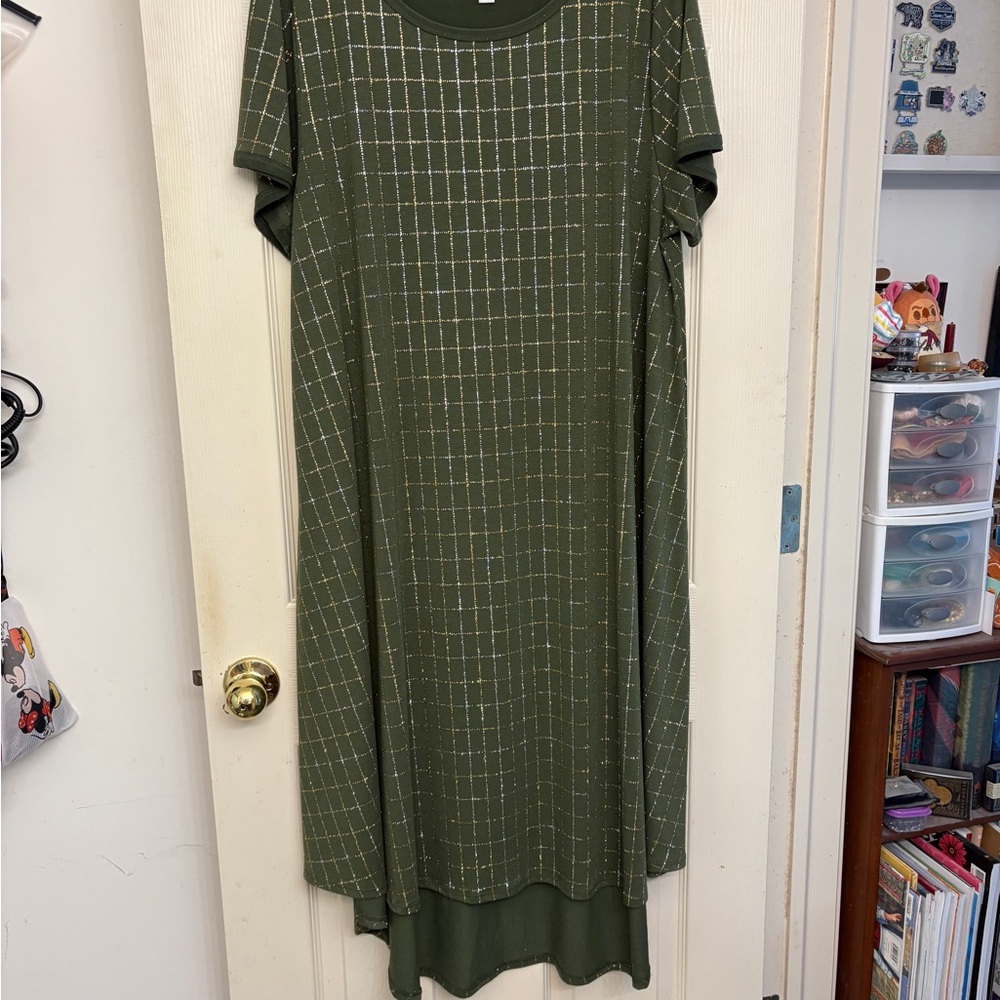 LuLaRoe Olive Checkered High Low Dress